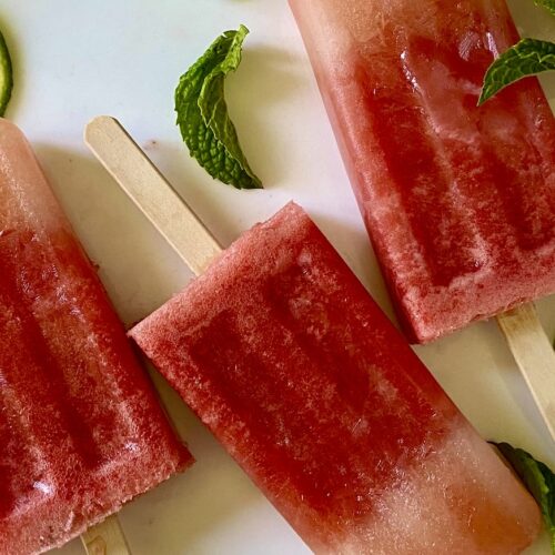 Homemade Watermelon, Mint, Lime Popsicles